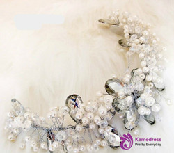 Styling soft crown pearl headdress Handmade crystal beaded tiara bridal