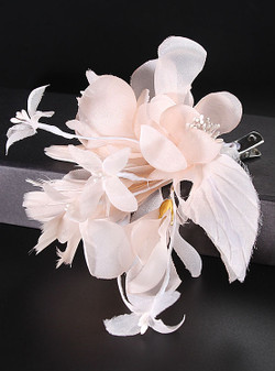 hairpin wedding hair accessories pink fluffy feather yarn crep flower
