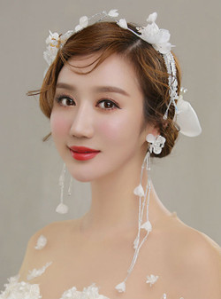 Earrings suite wedding dress white silk yarn flower hairpin