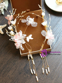 wedding hair accessories silk Flower Beaded tassels hairband