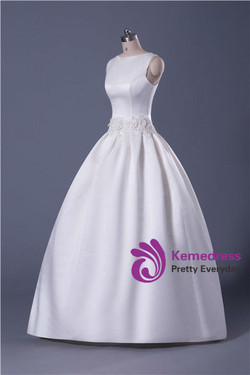 Soft Satin Ball Gown Wedding Dress With Detachable Train Floor Length