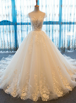 2017 Cap Sleeve Ball Gown Tulle Bridal Gowns Handmade Vintage Sheer Wedding Dresses