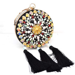 Round Blue Luxury Bead Clutch Evening Bag tassel Wristlets bag