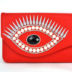 Crystal Devil Eye Red Pu Women's Clutch Bag Party Purse Evening Bag