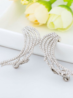 White Gold-Color Cubic Zirconia Luxury Angel Wings Cartilage Cuff Earrings