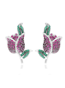 Luxury White Gold-Color AAA Cubic Zirconia Micro Pave Rose Flower