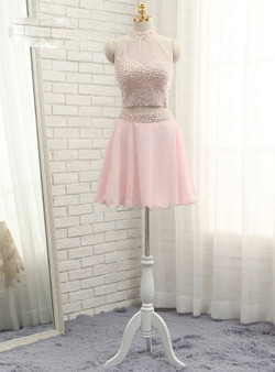 Short Mini Beaded Crystals Two Pieces Cocktail Dresses