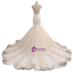 Open Back Embroidery Lace Appliques Wedding Bridal Gowns Cap Sleeves Wedding Dresses Beach