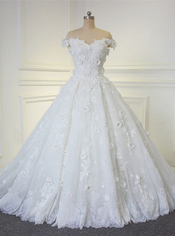 Amazing Beautiful Flowers Handmade Off The Shoulder Straps Bridal Dress
