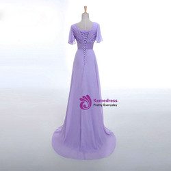 V-neck Short Sleeve Chiffon  Long Women Elegant Lavender Color
