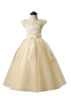 Cute Champagne Lace Cap Sleeve Kids Baby Flower Girl Dresses