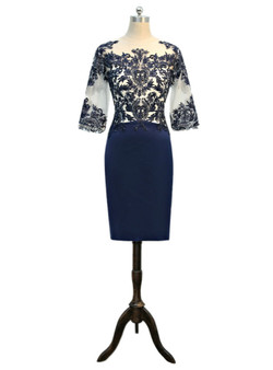 2017 Mother Of The Bride Dresses Sheath 3/4 Sleeves Navy Blue
