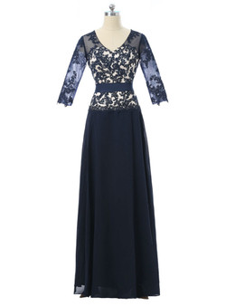 A-line V-neck Half Sleeves Navy Blue 2017 Mother Of The Bride Dresses