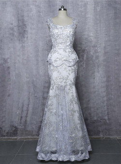 Mermaid Cap Sleeves Lace Silver 2017 Mother Of The Bride Dresses