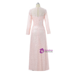 A-line Long Sleeves Appliques Lace Long Evening Dresses Pink 2017 Mother Of The Bride Dresses