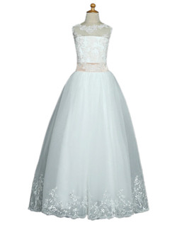 Tulle Appliques Lace Bow 2017 Flower Girl Dresses For Weddings Ball Gown