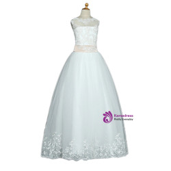 Tulle Appliques Lace Bow 2017 Flower Girl Dresses For Weddings Ball Gown