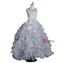 Organza Ruffles  Gray 2017 Girls Pageant Dresses For Weddings Ball Gown
