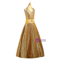 Halter Sequins Gold 2017 Girls Pageant Dresses For Weddings Ball Gown