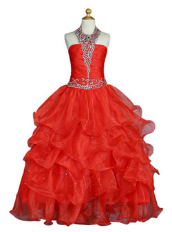 Red 2017 Girls Pageant Dresses For Weddings Ball Gown Halter