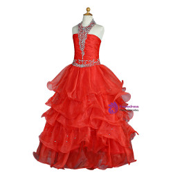 Red 2017 Girls Pageant Dresses For Weddings Ball Gown Halter
