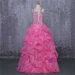 2017 Girls Pageant Dresses For Weddings Ball Gown Tank Crystals Sequins