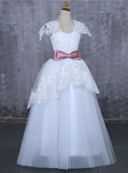 White 2017 Flower Girl Dresses For Weddings Ball Gown Cap Sleeves