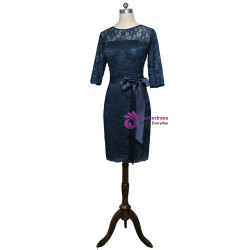 Navy Blue 2017 Mother Of The Bride Dresses Sheath 3/4 Sleeves