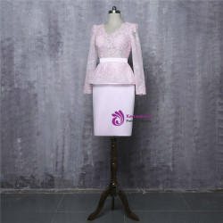 Pink 2017 Mother Of The Bride Dresses Sheath V-neck Long Sleeves