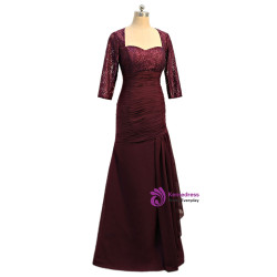 Purple 2017 Mother Of The Bride Dresses Mermaid 3/4 Sleeves Chiffon Lace