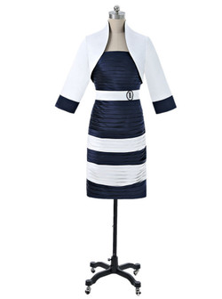 Navy Blue 2017 Mother Of The Bride Dresses Sheath Knee Length With Jacket  For Wedding