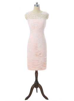 Pink 2017 Mother Of The Bride Dresses Sheath Cap Sleeves Knee Length