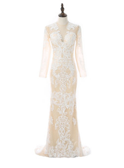 2017 Formal Celebrity Dresses Mermaid Deep V-neck Long Sleeves Slit Sexy Long Evening Dresses