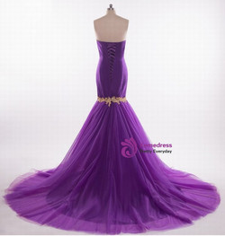 Purple Mermaid Strapless Sweetheart Prom Wedding Dress Formal Dresses