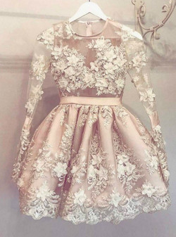 round neck lace applique short prom dress cute homecoming dress