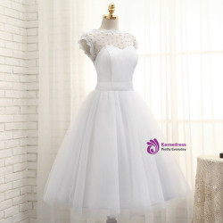 2017 Short Wedding Dresses A-line Tea Length Tulle Crystals Bow Backless