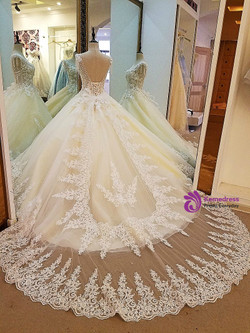 champagne wedding dress ball gown corset back beading lace bridal gowns
