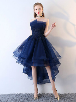 Applique Backless Junior School Dress High-Low Homecoming Dress