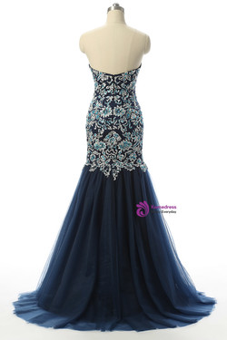 Navy Evening Dresses Mermaid Prom Dresses Sweetheart Prom Dresses