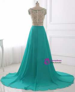 A Line Chiffon Evening Dress Illusion Sparkly Beading Bodice Prom Dress A Line Chiffon Evening Dress Illusion Sparkly Beading Bodice Prom Dress