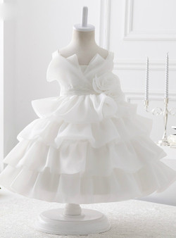 White Organza With Flowers Ball Gown Flower Girl Dresses 2017