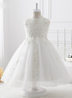 2017 White Tulle with beading A line flower girl dress