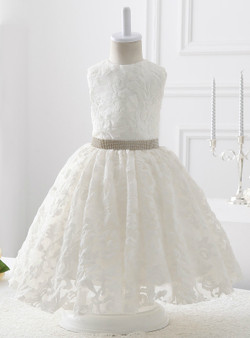2017 style White Lace with beading flower girl dress