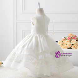 Evening White Satin With Flowers Ball Gown Flower Girl Dresses 2017