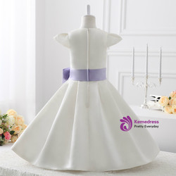 2017 style White Satin With Bow flower girl dress