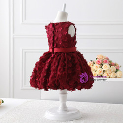 A-Line Burgundy Appliques Flower Girl Dress With Bow