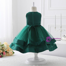A-Line Green Tulle Short Flower Girl Dress With Beading
