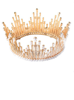 Luxury Rhinestone Round Wedding Queen King Crown For Bridal Tiaras