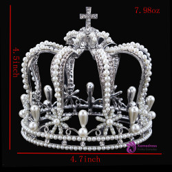 Luxury Vintage Silver Color Rhinestone Simulated Pearl Wedding Crown