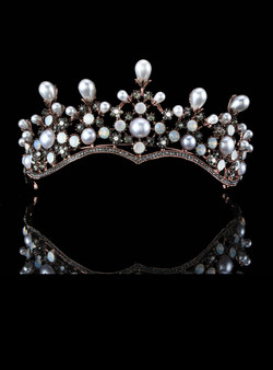 Crystal Pearl Bridal Tiaras Hairband Headpiece Black Rhinestone